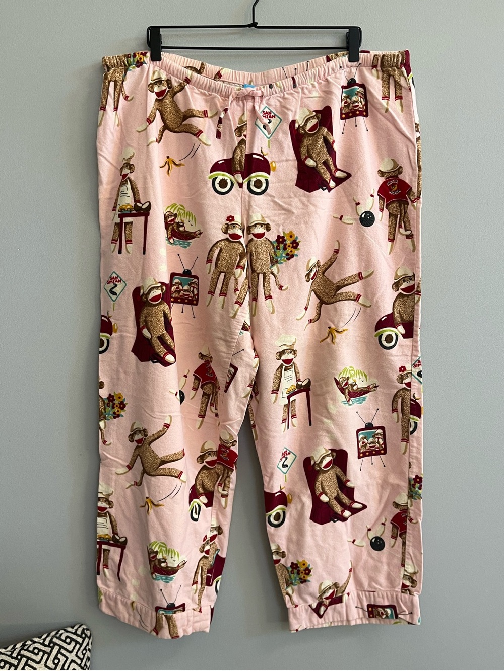 Nick & Nora Women's Sock Monkey Flannel Pajama Pants Size XL Playful Cozy
